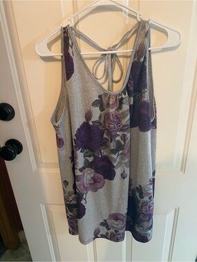 Lily Gray Tank Top with Purple Rose Print